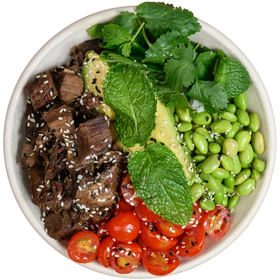 Mediterranean poke bowl cutout — fresh healthy poke at Pokenom Glenelg, Adelaide