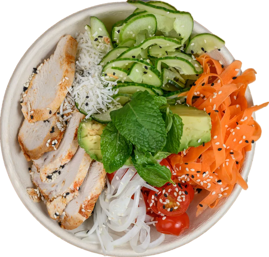 Chicken poke bowl cutout — fresh healthy poke at Pokenom Glenelg, Adelaide