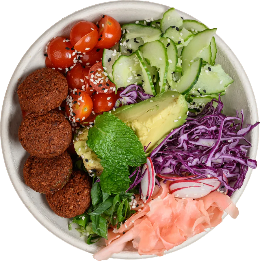 Falafel poke bowl cutout — fresh healthy poke at Pokenom Glenelg, Adelaide